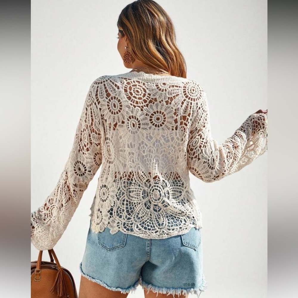 Cream Crochet Cardigan - Picture 2 of 16
